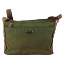 PRADA Shoulder Bag Nylon Leather Khaki Brown Silver Auth 173537-13