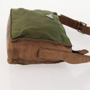 PRADA Shoulder Bag Nylon Leather Khaki Brown Silver Auth 173537-3