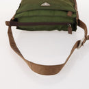 PRADA Shoulder Bag Nylon Leather Khaki Brown Silver Auth 173537-7