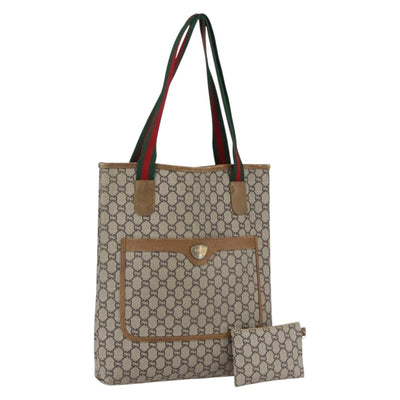 GUCCI GUCCI Plus Supreme Web Sherry Line Tote Bag PVC Beige Gold Auth 173538