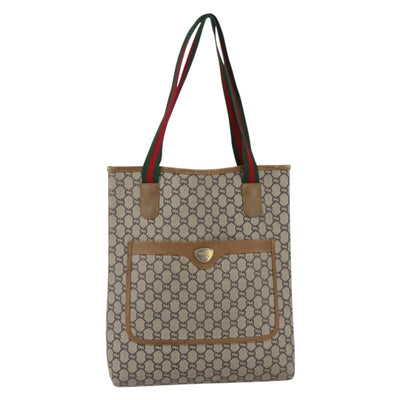 GUCCI GUCCI Plus Supreme Web Sherry Line Tote Bag PVC Beige Gold Auth 173538 - 0