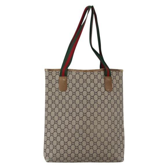GUCCI GUCCI Plus Supreme Web Sherry Line Tote Bag PVC Beige Gold Auth 173538
