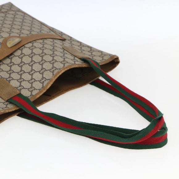 GUCCI GUCCI Plus Supreme Web Sherry Line Tote Bag PVC Beige Gold Auth 173538