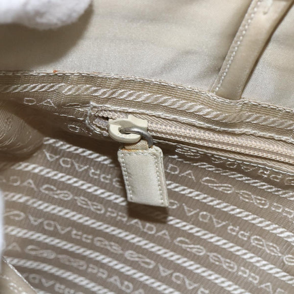 PRADA Tote Bag Nylon Beige Silver Auth 173539