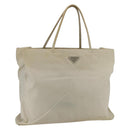 PRADA Tote Bag Nylon Beige Silver Auth 173539-1