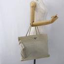 PRADA Tote Bag Nylon Beige Silver Auth 173539-24