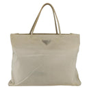 PRADA Tote Bag Nylon Beige Silver Auth 173539-13
