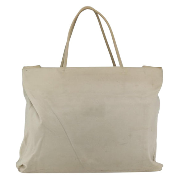 PRADA Tote Bag Nylon Beige Silver Auth 173539