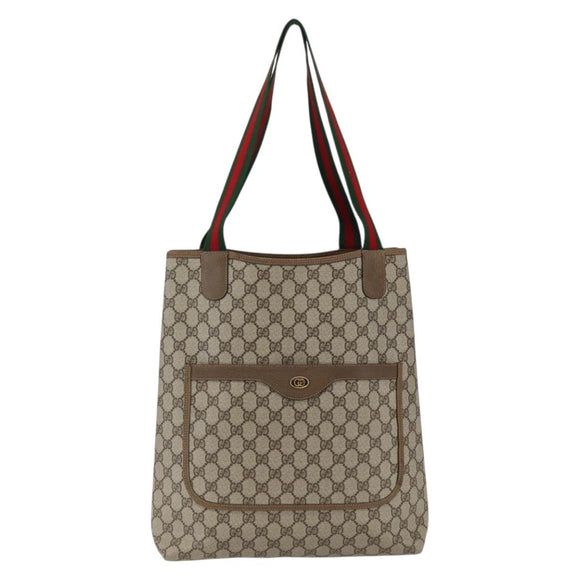 GUCCI GG Supreme Web Sherry Line Tote Bag PVC Beige Gold 39 02 003 Auth 173540
