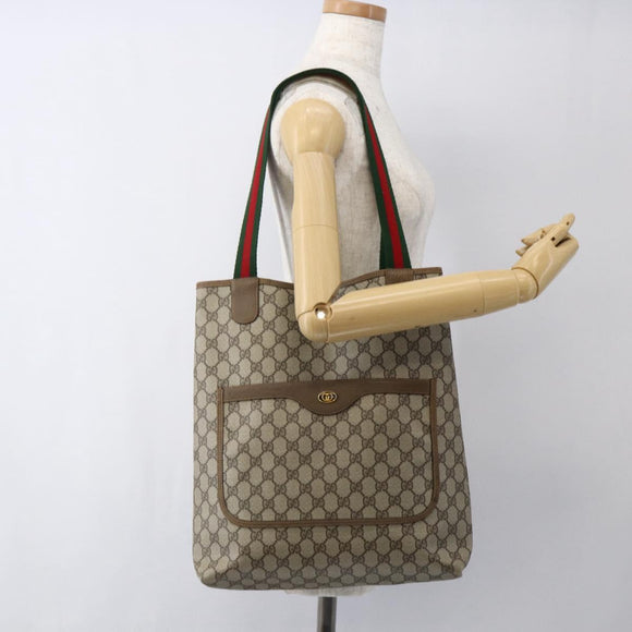GUCCI GG Supreme Web Sherry Line Tote Bag PVC Beige Gold 39 02 003 Auth 173540