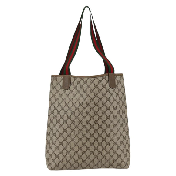 GUCCI GG Supreme Web Sherry Line Tote Bag PVC Beige Gold 39 02 003 Auth 173540