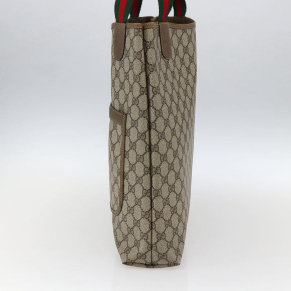 GUCCI GG Supreme Web Sherry Line Tote Bag PVC Beige Gold 39 02 003 Auth 173540