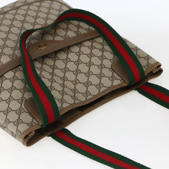 GUCCI GG Supreme Web Sherry Line Tote Bag PVC Beige Gold 39 02 003 Auth 173540