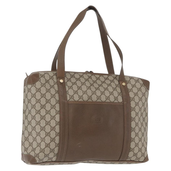 GUCCI GG Supreme Tote Bag PVC Leather Beige Auth 173541