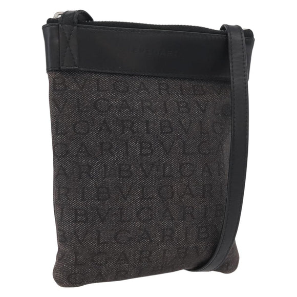 BVLGARI Logo Mania Shoulder Bag Canvas Black Silver Auth 173542
