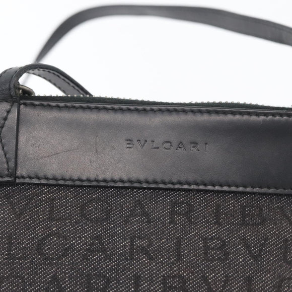 BVLGARI Logo Mania Shoulder Bag Canvas Black Silver Auth 173542