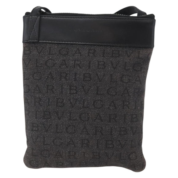 BVLGARI Logo Mania Shoulder Bag Canvas Black Silver Auth 173542
