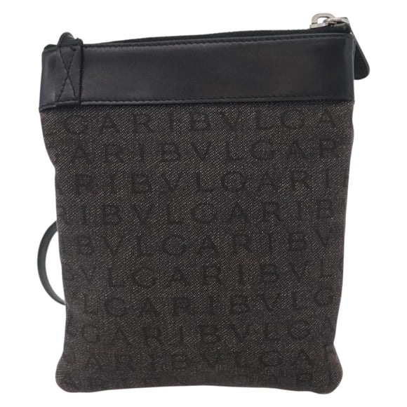 BVLGARI Logo Mania Shoulder Bag Canvas Black Silver Auth 173542