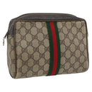 GUCCI GG Supreme Web Sherry Line Clutch Bag PVC Beige Gold 22 01 012 Auth 173548-1
