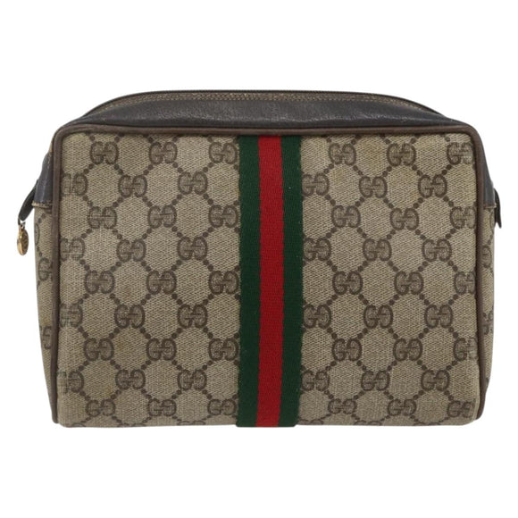 GUCCI GG Supreme Web Sherry Line Clutch Bag PVC Beige Gold 22 01 012 Auth 173548