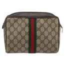GUCCI GG Supreme Web Sherry Line Clutch Bag PVC Beige Gold 22 01 012 Auth 173548-2