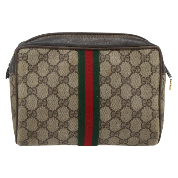 GUCCI GG Supreme Web Sherry Line Clutch Bag PVC Beige Gold 22 01 012 Auth 173548