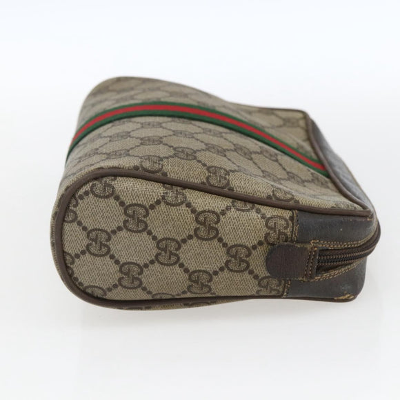 GUCCI GG Supreme Web Sherry Line Clutch Bag PVC Beige Gold 22 01 012 Auth 173548
