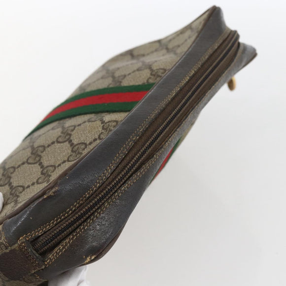 GUCCI GG Supreme Web Sherry Line Clutch Bag PVC Beige Gold 22 01 012 Auth 173548
