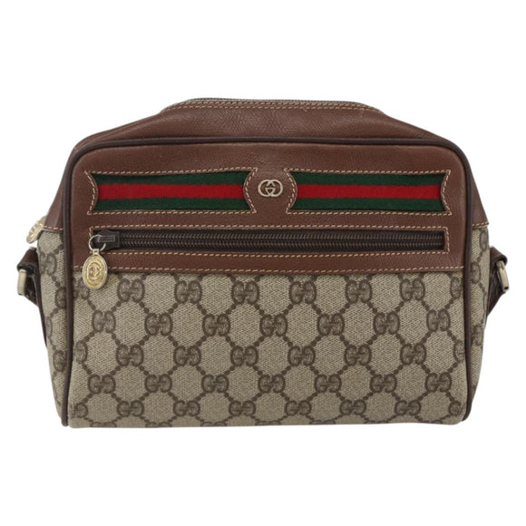 GUCCI GG Supreme Web Sherry Line Bag PVC Beige Gold 001 56 6655 Auth 173550