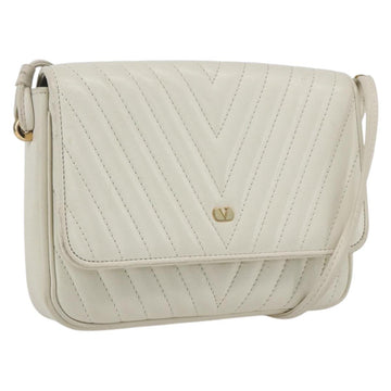 VALENTINO Shoulder Bag Leather White Gold Auth 173552