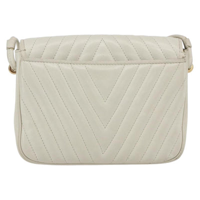 VALENTINO Shoulder Bag Leather White Gold Auth 173552 - 0