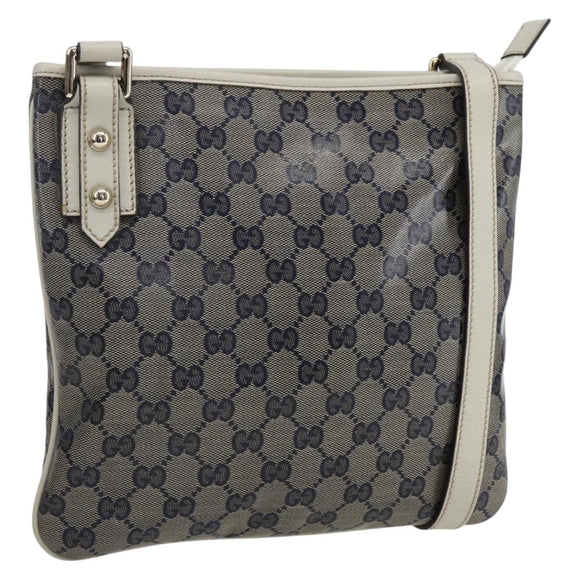 GUCCI GG Crystal Shoulder Bag Coated Canvas Navy Gold 257246 Auth 173553V