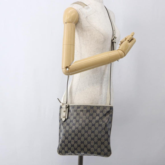 GUCCI GG Crystal Shoulder Bag Coated Canvas Navy Gold 257246 Auth 173553V