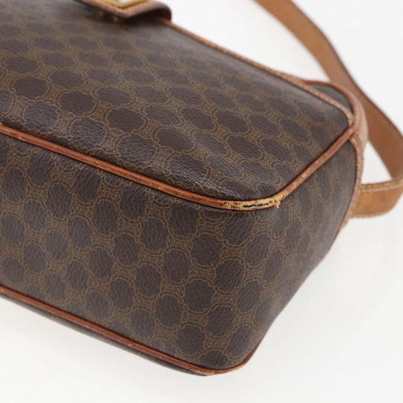 CELINE Macadam Canvas Shoulder Bag PVC Leather Brown Gold Auth 173557