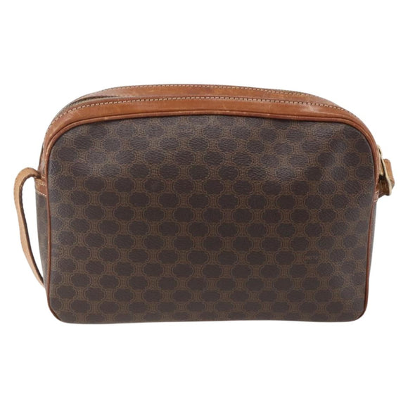 CELINE Macadam Canvas Shoulder Bag PVC Leather Brown Gold Auth 173557