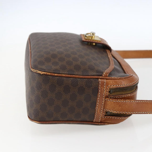 CELINE Macadam Canvas Shoulder Bag PVC Leather Brown Gold Auth 173557