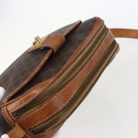 CELINE Macadam Canvas Shoulder Bag PVC Leather Brown Gold Auth 173557