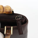 GUCCI Bamboo Hand Bag Leather Dark Brown Gold Auth 173575-10