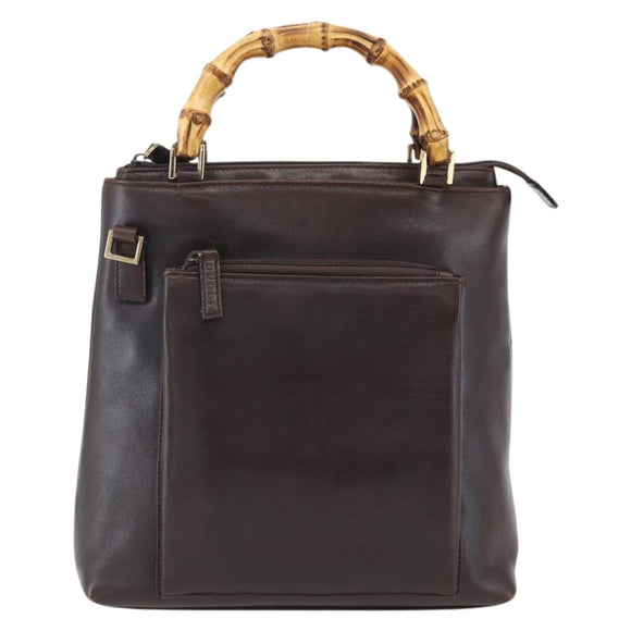 GUCCI Bamboo Hand Bag Leather Dark Brown Gold Auth 173575