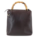 GUCCI Bamboo Hand Bag Leather Dark Brown Gold Auth 173575-2
