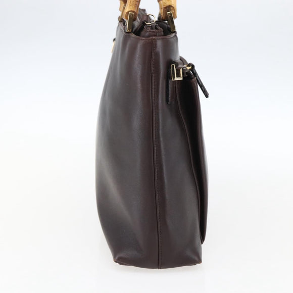 GUCCI Bamboo Hand Bag Leather Dark Brown Gold Auth 173575
