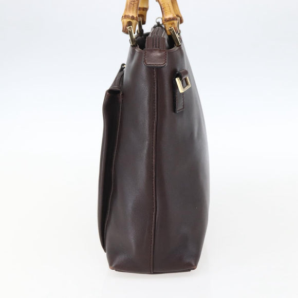 GUCCI Bamboo Hand Bag Leather Dark Brown Gold Auth 173575