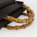 GUCCI Bamboo Hand Bag Leather Dark Brown Gold Auth 173575-7