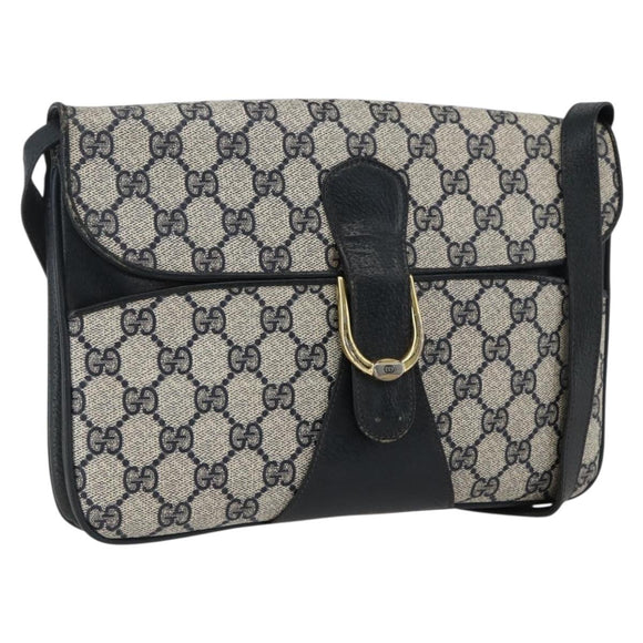 GUCCI GG Supreme Shoulder Bag PVC Navy Gold Auth 173579