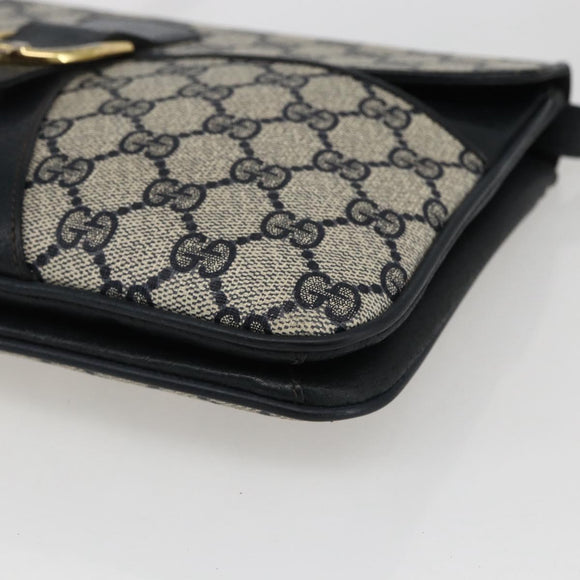 GUCCI GG Supreme Shoulder Bag PVC Navy Gold Auth 173579