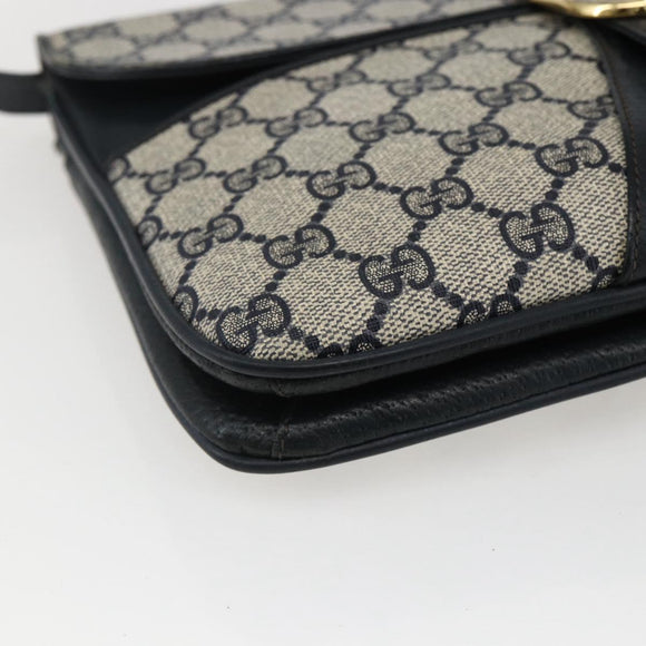 GUCCI GG Supreme Shoulder Bag PVC Navy Gold Auth 173579