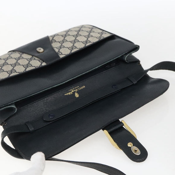 GUCCI GG Supreme Shoulder Bag PVC Navy Gold Auth 173579