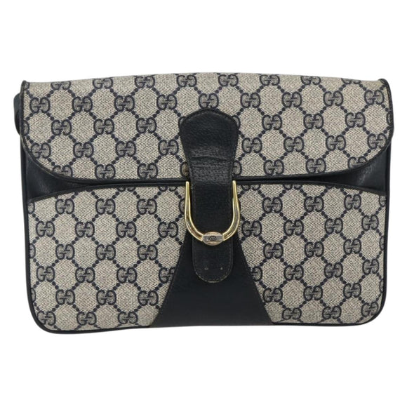 GUCCI GG Supreme Shoulder Bag PVC Navy Gold Auth 173579