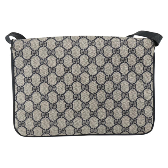 GUCCI GG Supreme Shoulder Bag PVC Navy Gold Auth 173579