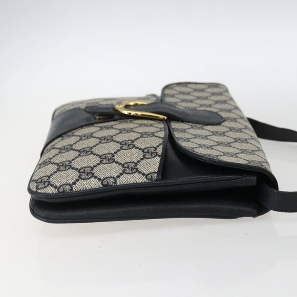 GUCCI GG Supreme Shoulder Bag PVC Navy Gold Auth 173579